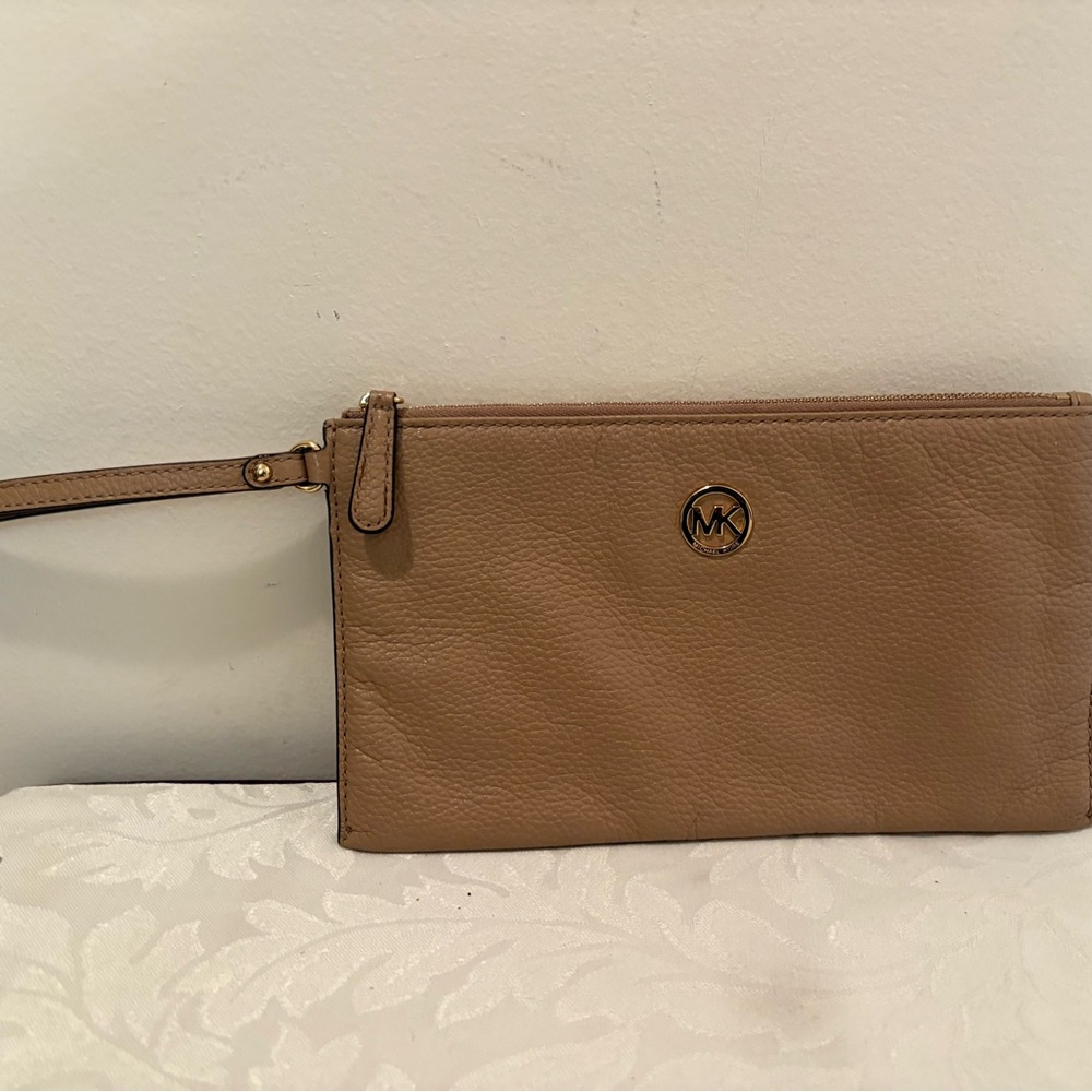 Michael Kors Brown Wristlet with Gold Accents